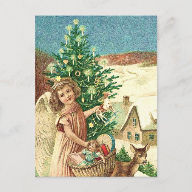 Carte Postale Angel bringing Christmas poiss and presents (Devant)