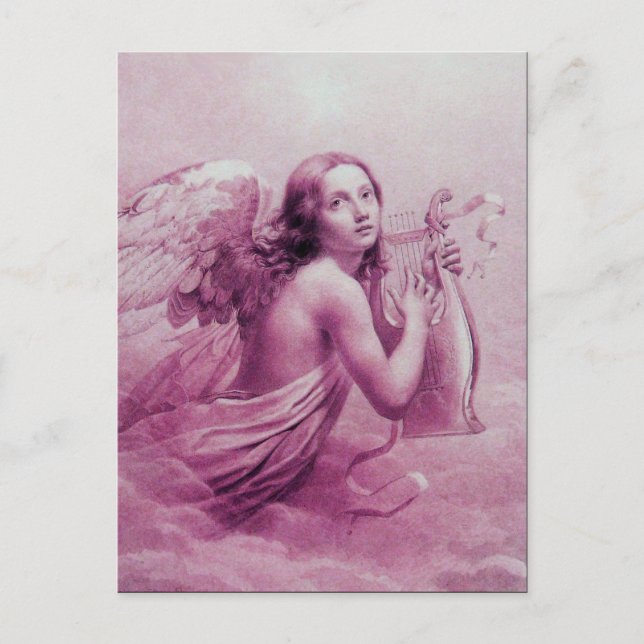 Carte Postale ANGEL JOUANT LYRA SUR LES NUAGES, Rose antique (Devant)