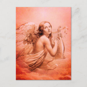 Carte Postale ANGEL JOUER LYRA SUR LES NUAGES Rouges Hues