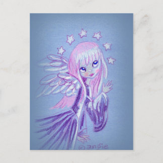 Carte Postale Angel mignon avec cheveux roses