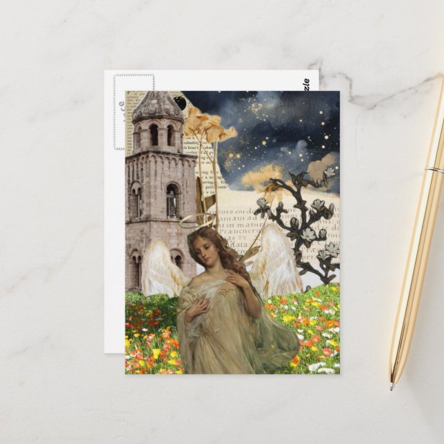 Carte Postale Angel Mixed Media Collage (Devant/Arrière en situation)