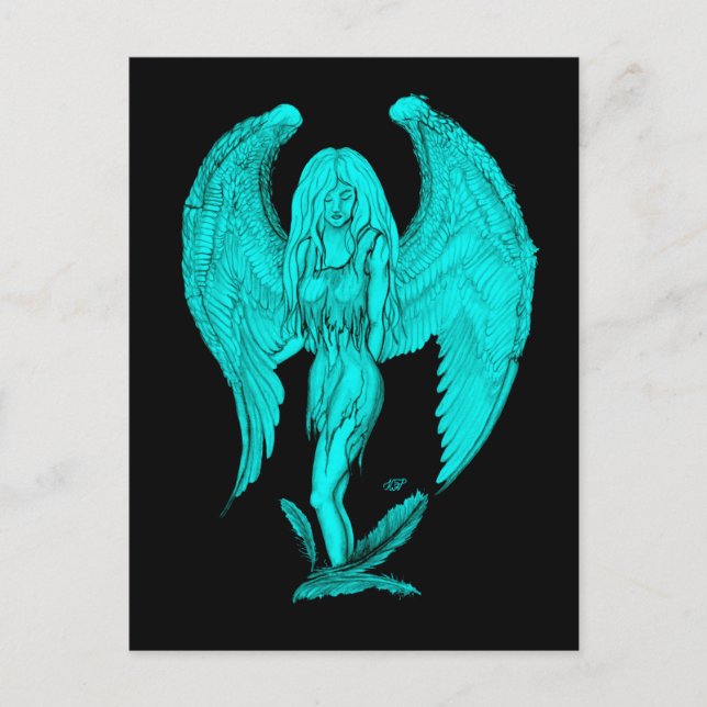 Carte Postale Angel, Noir et Vert design (Devant)