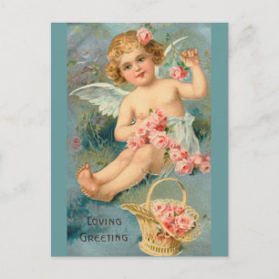 Carte Postale Angel Salutations Cute Floral Vintage