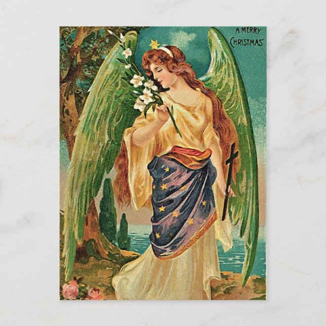 Carte Postale Angel tenant une branche florale (Devant)