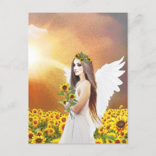 Carte Postale Angel Tournesol ailes Jaune Automne Beau Art
