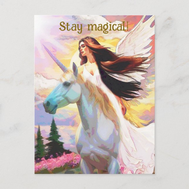 Carte Postale Angel Unicorn Restez Magique Aquarelle Citation Ar (Devant)