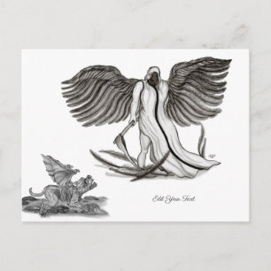 Carte Postale Angel Uriel avec Golem, Design noir et blanc