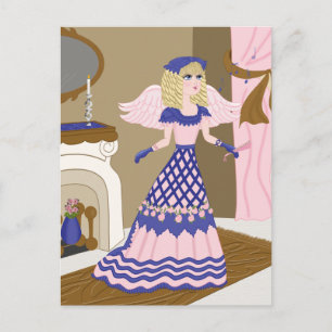 Carte Postale Angel victorien Bleu et rose Chant par cheminée