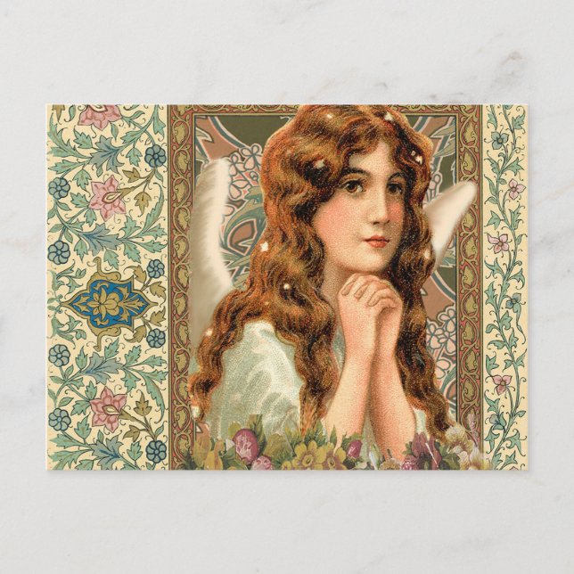 Carte Postale Angel vintage avec Fleurs (Devant)