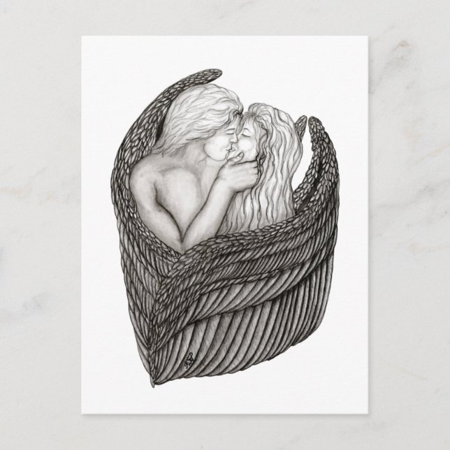 Carte Postale Angels Kissing, noir et blanc Design (Devant)