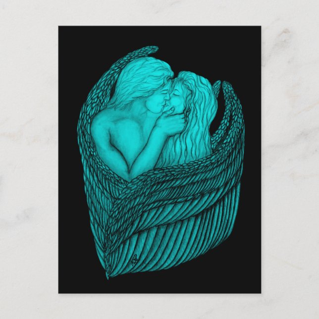 Carte Postale Angels Kissing, noir et vert Design (Devant)