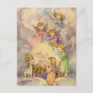 Carte Postale Angels vintages autour du bébé Jésus