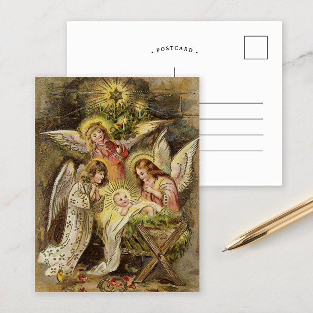 Carte Postale Anges avec Bébé Jésus | Noël vintage (Créateur téléchargé)