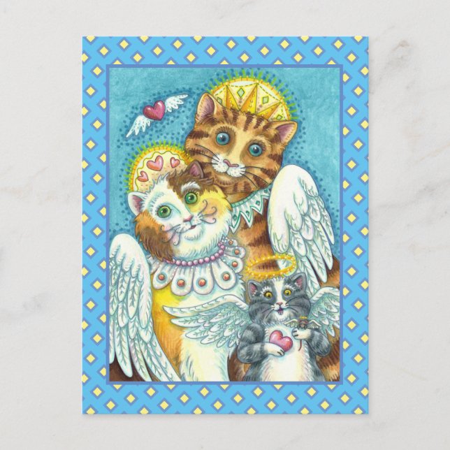 CARTE POSTALE ANGES CHAT, PETIT CHAT & SOURIS AU PARADIS, HALO & (Devant)