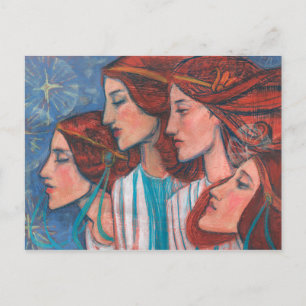 Carte Postale Anges de Noël Art Nouveau Peinture Gingembre Femme