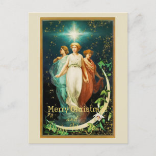 Carte Postale Anges de Noël vintage avec étoile