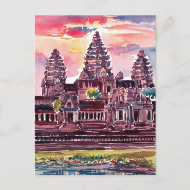 Carte Postale Angkor Vat Cambodge aquarelle peinture (Devant)