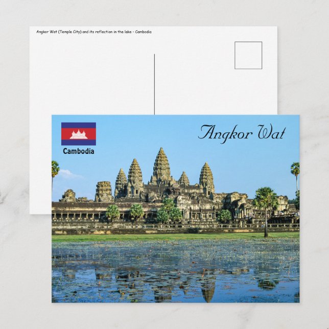 Carte Postale Angkor Vat et réflexion dans le lac - Cambodge (Devant / Derrière)