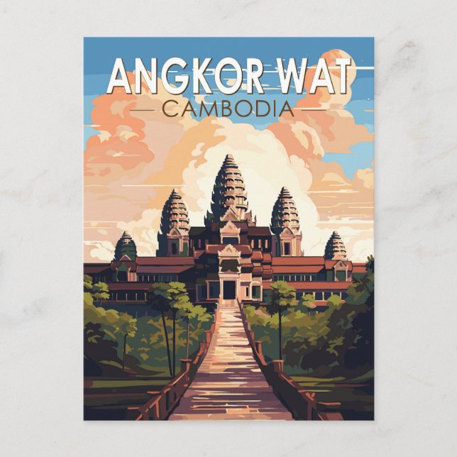 Carte Postale Angkor Wat Cambodge Voyage Art Vintage (Devant)