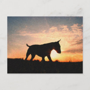 Carte Postale Anglais Bull Terrier & Sunset, Style Peinture à l'