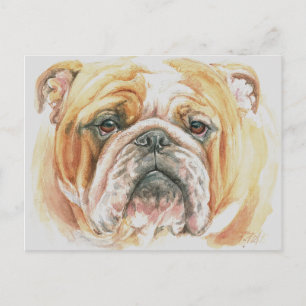 Carte Postale Anglais Bulldog Face Watercolor