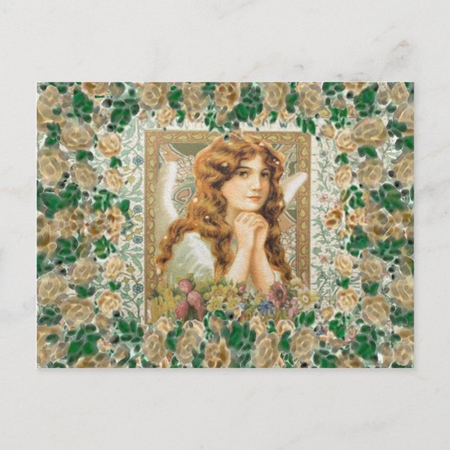 Carte Postale Angle vintage avec Roses Jaunes (Devant)