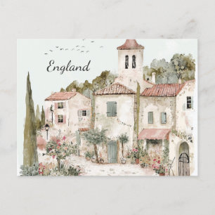 Carte Postale Angleterre Vintage Aquarelle Anglais Campagne