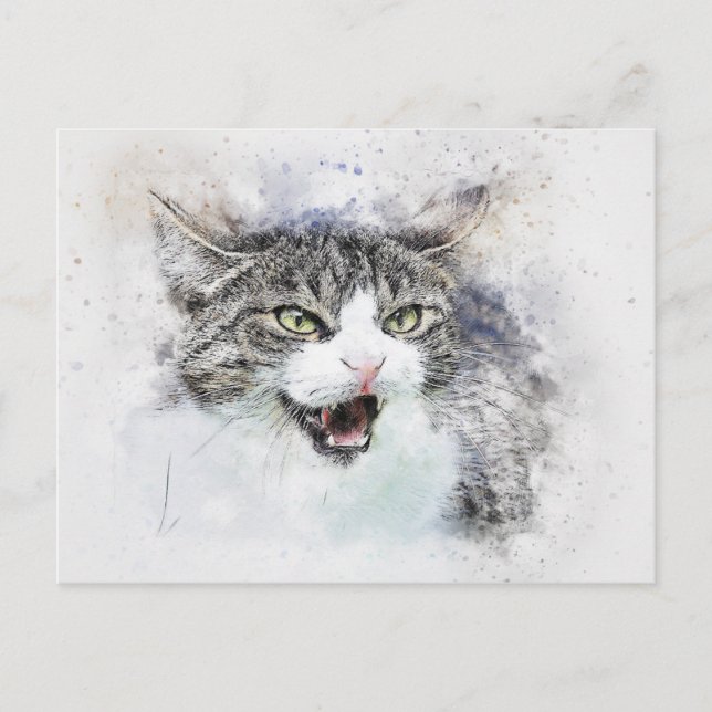 Carte Postale Angry Kitty | ABSTRAIT | Aquarelle (Devant)