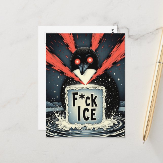 Carte Postale Angry lazer eyes MN Loon melting ice Postcard (Devant/Arrière en situation)