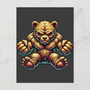 Carte Postale Angry Musculaire Teddy ours couleur illustration a