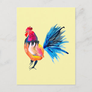 Carte Postale Animal coloré d'aquarelle de coq