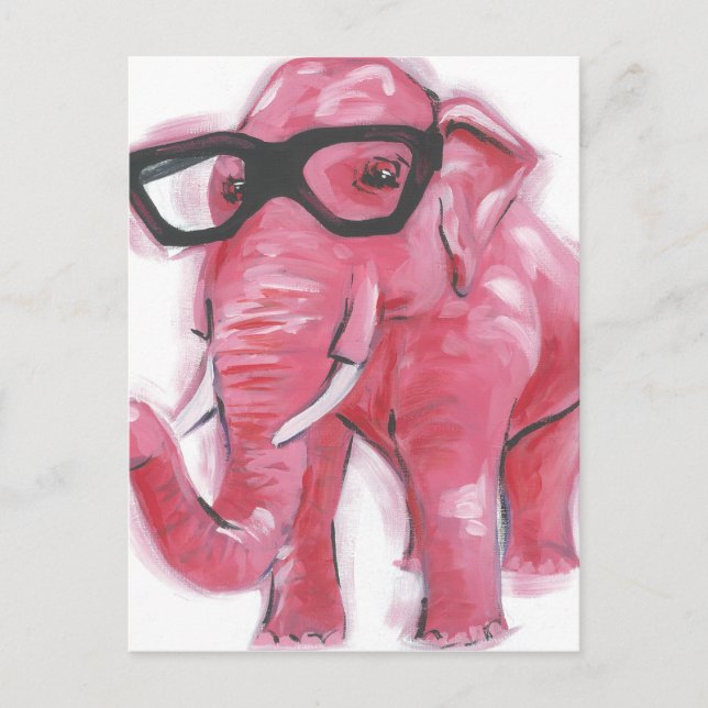 Carte Postale Animal Dapper | Eléphant Rose Dans Les Lunettes De (Devant)
