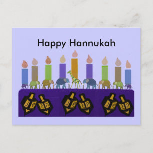 Carte postale Animal Dreidel Hannukah Menorah