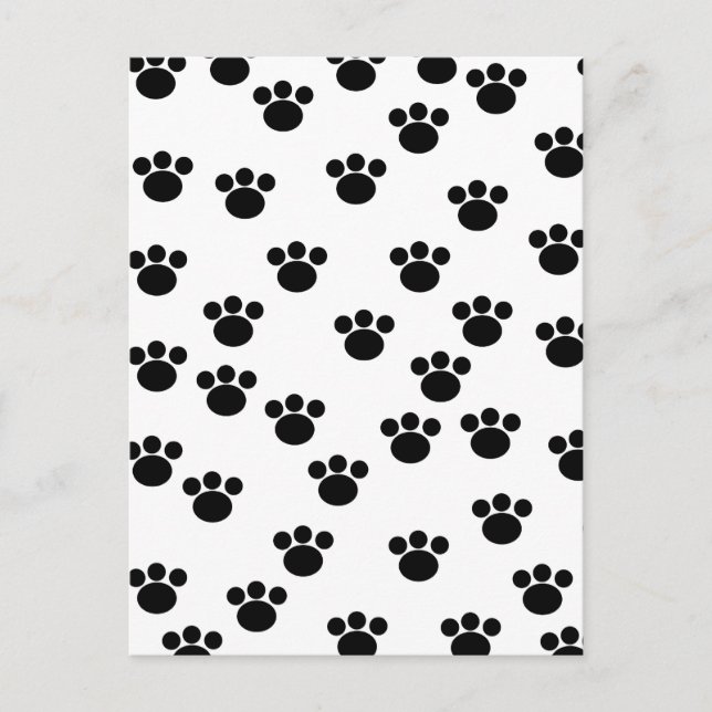 Carte Postale Animal Paw Print Pattern. Black and White. (Devant)
