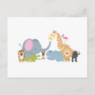 Carte Postale animal safari groupe blanc