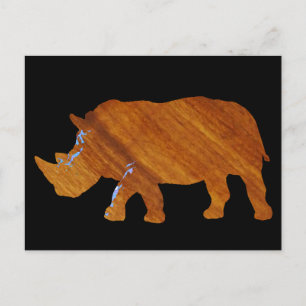 Carte Postale animal zoo rhino de bois