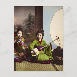 Carte Postale Animation musicale japonaise vintage Geisha