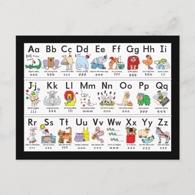 Carte Postale Animaux alphabétiques illustrés (Devant)