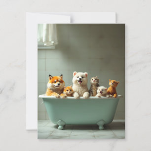 Carte Postale Animaux amusants dans la baignoire