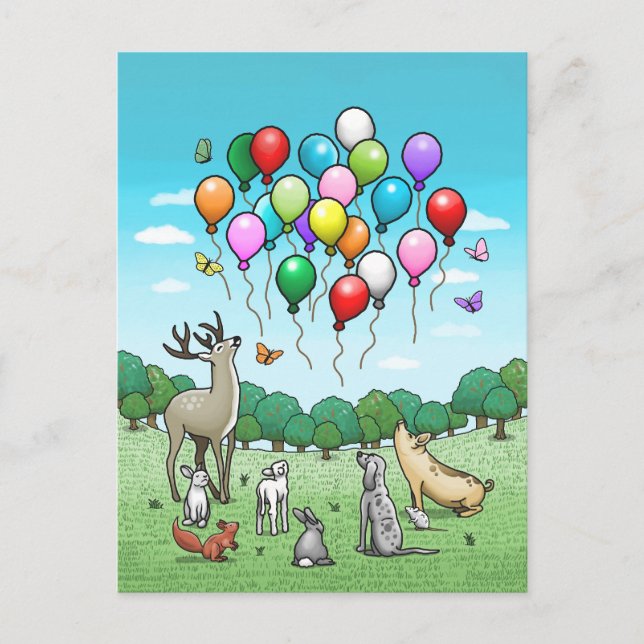 Carte Postale Animaux avec Ballons (Devant)