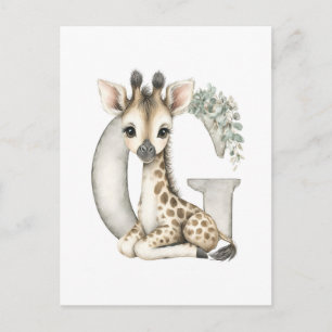 Carte Postale Animaux Bébés à l'Aquarelle Mignons avec Girafe Al