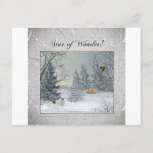 Carte Postale Animaux dans la forêt d'hiver, Arbre avec étoile, 
