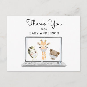Carte Postale Animaux dans les masques Merci de Baby shower virt