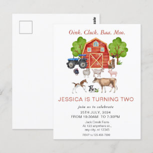 Carte Postale Animaux de Ferme à l'Aquarelle Mignons Anniversair