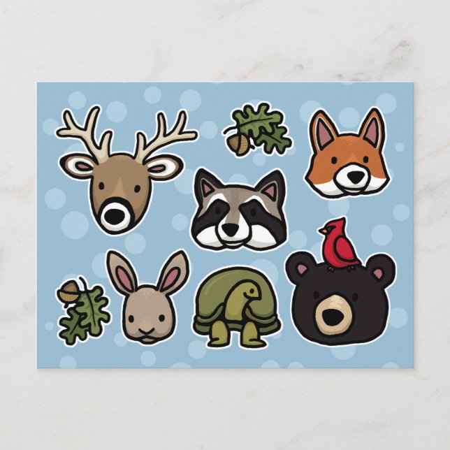 Carte Postale Animaux de forêt mignons et conviviaux (Devant)
