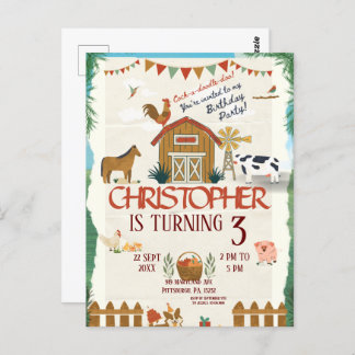 Carte Postale Animaux de la ferme aquarelle Moderne 1er Annivers