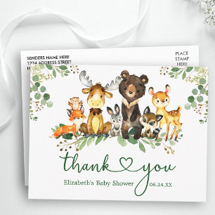 Carte Postale Animaux de la forêt à l'aquarelle Merci Cœur de do