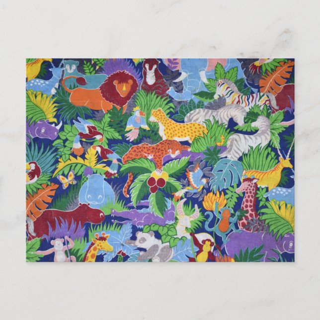 Carte Postale Animaux de la jungle colorée (Devant)