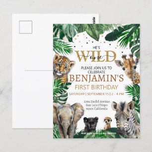 Carte Postale Animaux de Safari Anniversaire Jungle Tropicale