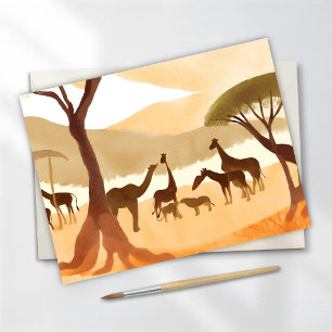 Carte Postale Animaux de Safari Silhouette Aquarelle Nature